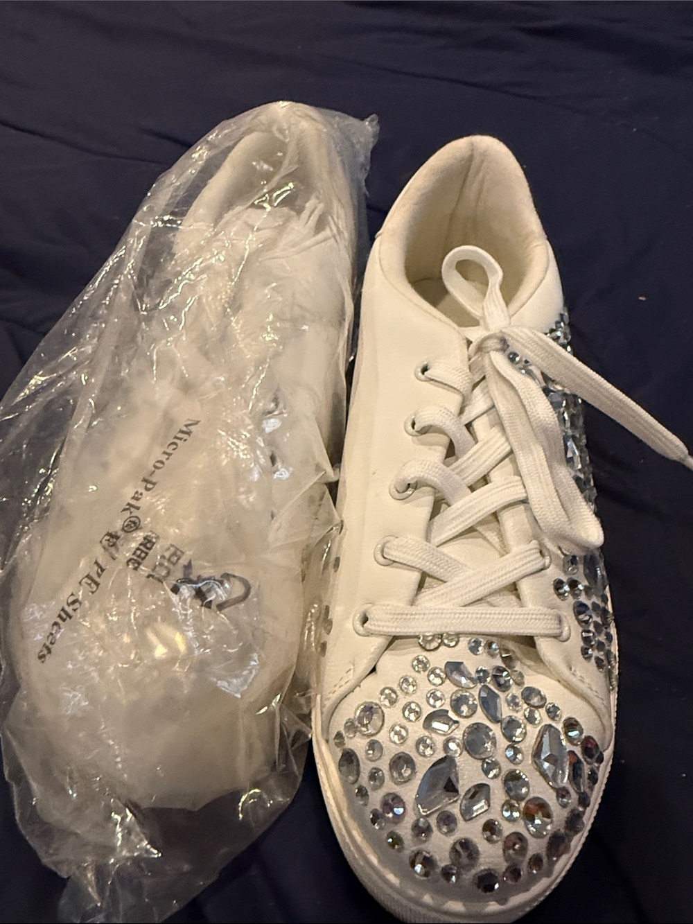 Aldo White Rhinestone-Embellished Lace-Up Sneakers NWOB SIZE 9